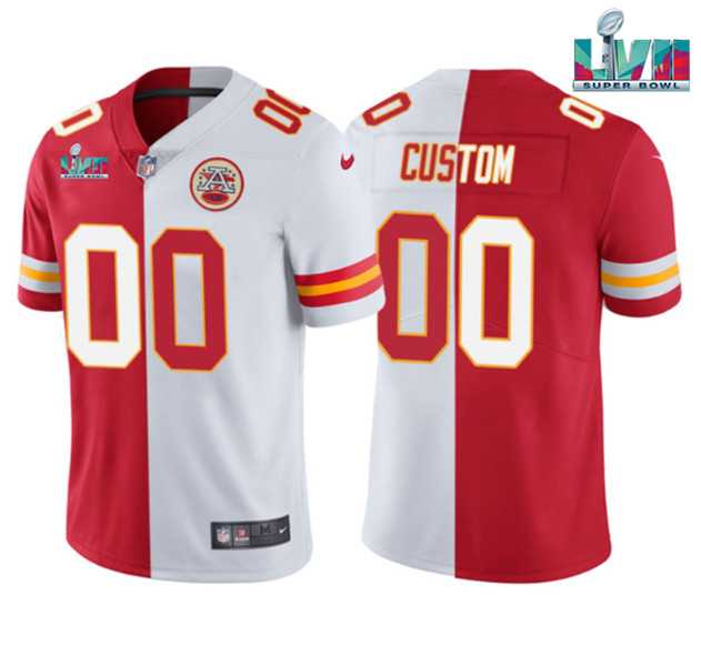 Mens Kansas City Chiefs ACTIVE PLAYER Custom Red White Split Super Bowl LVII Patch Vapor Untouchable Limited Stitched Jersey